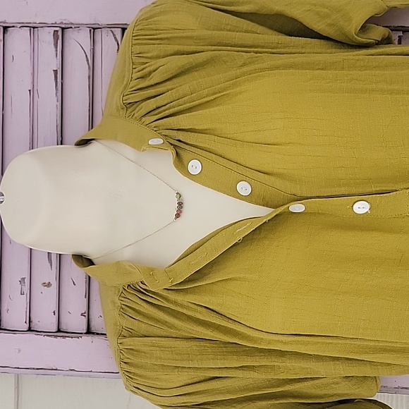 💗 P CILL Short Sleeve S Blouse S Top Chartreuse S - Picture 3 of 9